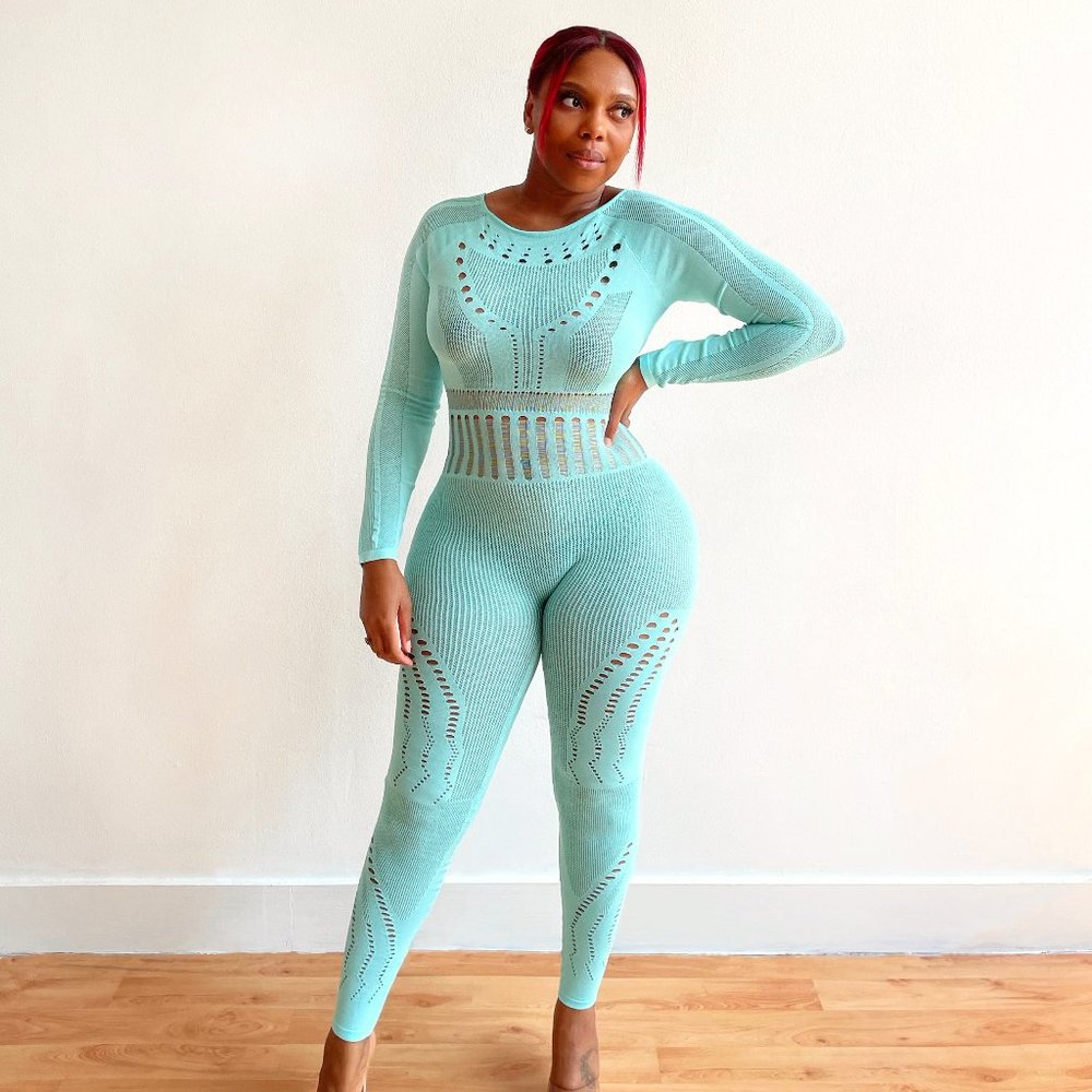 Goddess Long Sleeve Jumpsuit in Mint